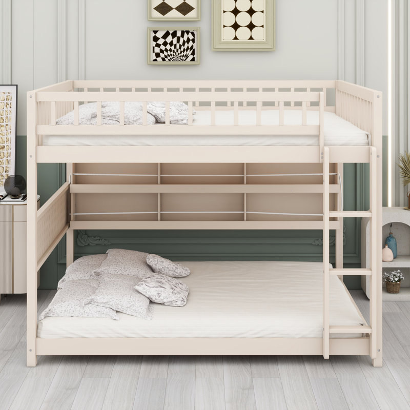 Lit superposé avec tablettes intégrées, éclairage d'ambiance et panneau perforé, Beige