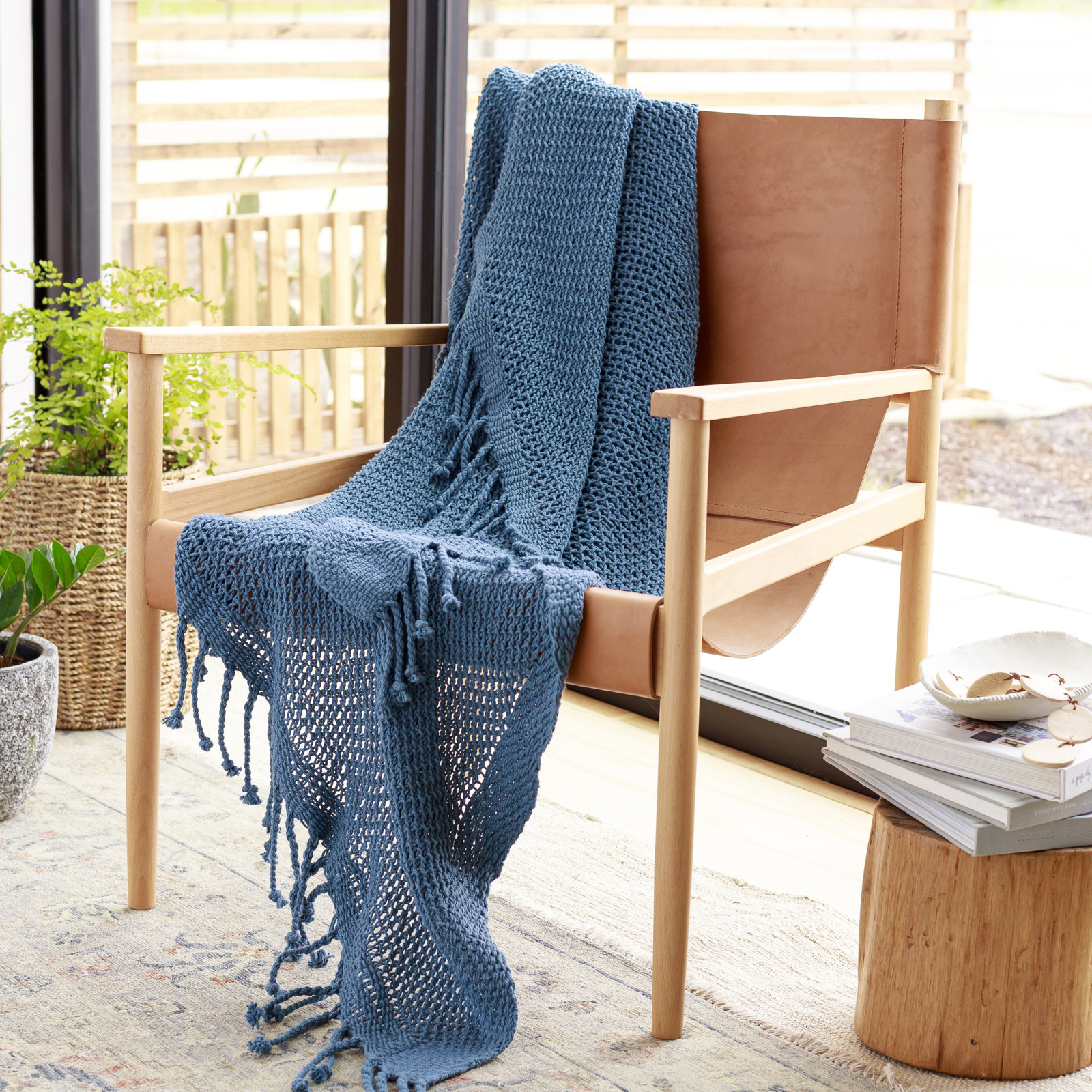 Duien Cotton Hand Woven Throw Blanket, Slate