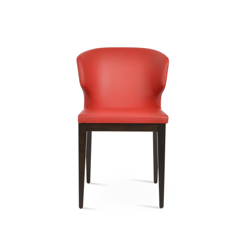 Amed Wood Side Chair, Faux Leather Light Gray, Beech Wenge