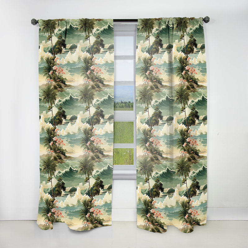 Coastal Vision Tropical Motif I - Rideau floral - Rideau floral obscurcissant - 1 panneau, L 52 po x L 95 po