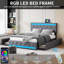 Storage Bed with Drawers, LED Lights and USB-C Charging Port, Tufted Fabric Upholstered Platform Bed, Quiet Slat Support-1640909817