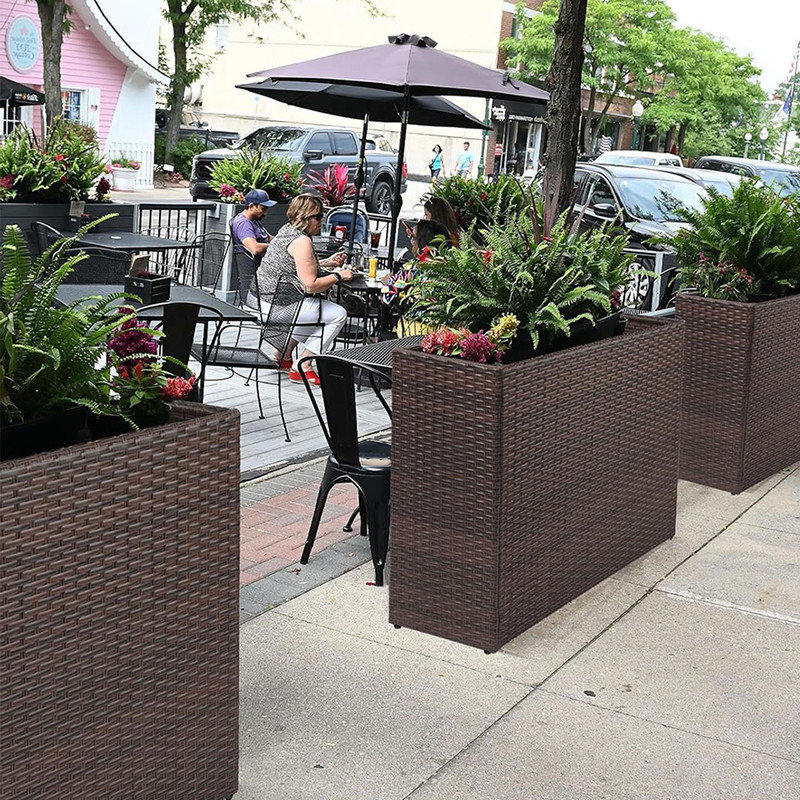 Tall Planters, Handmade Wicker Rectangular Block Planter Box with Removable Liners for Indoor Outdoor - Brown