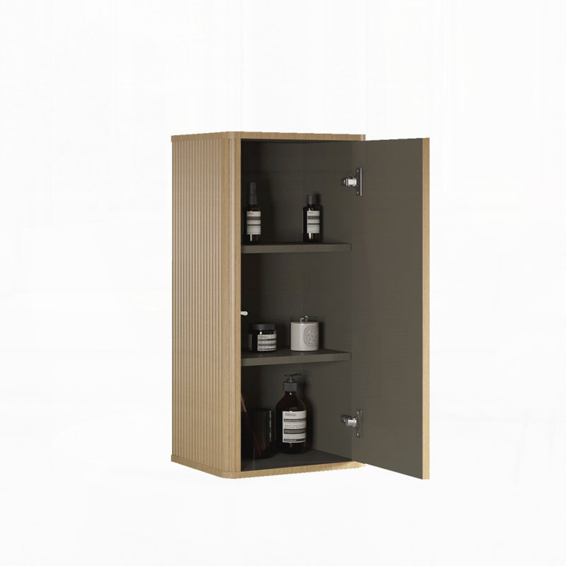 Striped Bathroom Floating Side Cabinet, Wall-mounted Storage Cabinet for Small Spaces, Oak