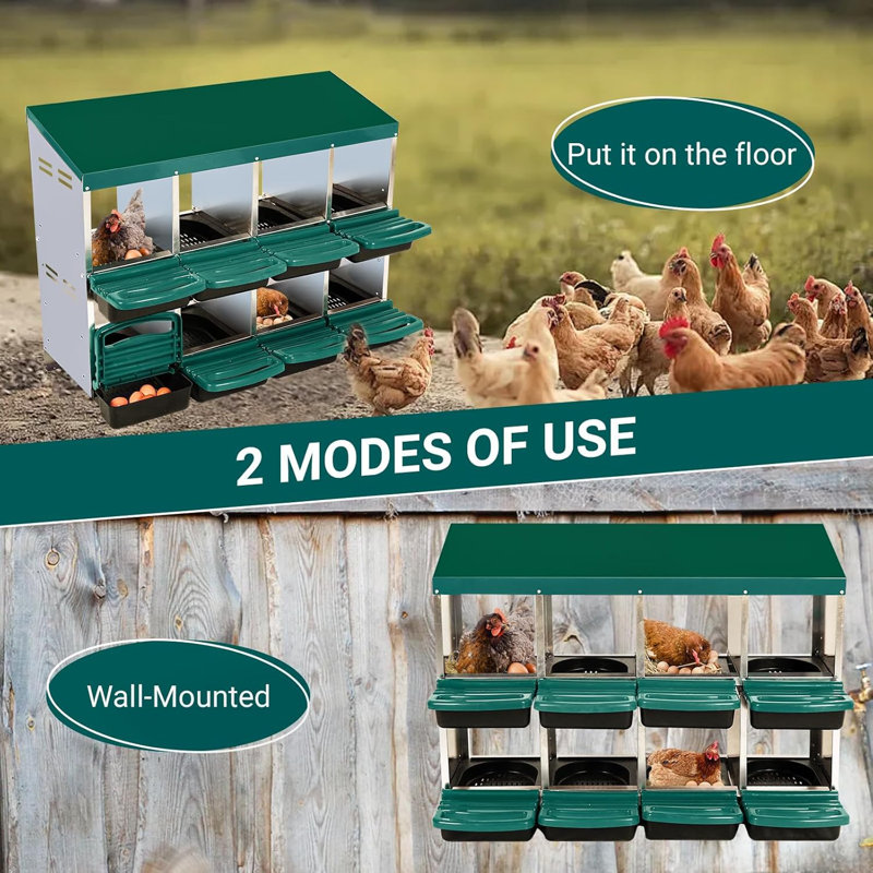 Nesting Boxes For Chickens, Chicken Nesting Box, Roll Away Nesting Box, Chicken Laying Boxes, Nesting Box For Hens With Lid Cover For Chicken Coop, 8 Compartments, Green