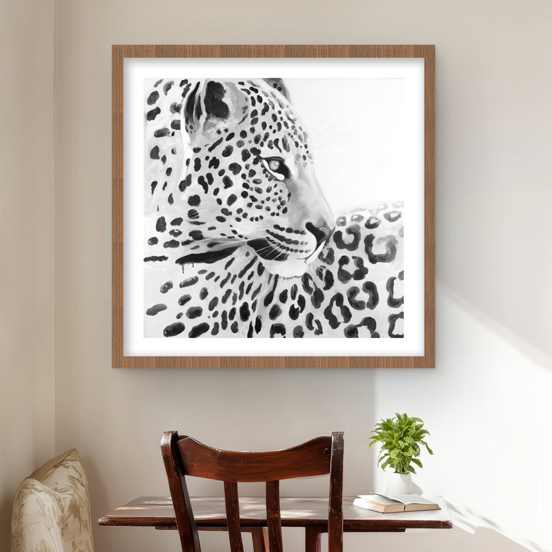 Magnifique léopard - animaux noirs et blancs, impression encadrée