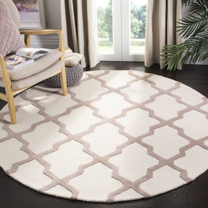 Cannen Hand Tufted Wool Geometric Rug, Round 8', Ivory/Beige