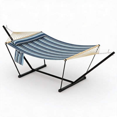 Double Hammock with Stand - Heavy Duty Portable 2 Person Design with Adjustable Steel Stand, Max 450LBS, Ideal for Outdoor Patio, Garden, Beach & Backyard