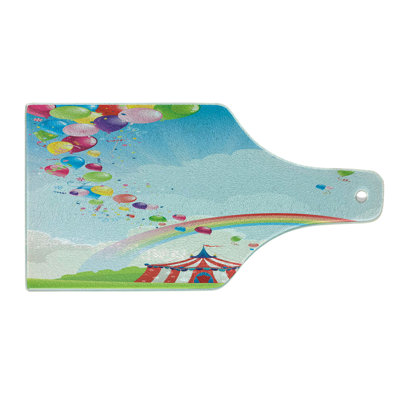 Ambesonne Colorful Tempered Glass Cutting Board Circus Rainbow Clouds Multicolor