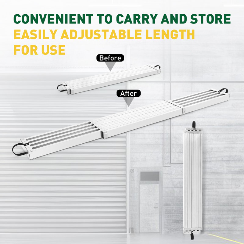 Planche télescopique de 6 à 9 pi, planche d'extension en aluminium d'une capacité de 440 lb, plateforme de travail réglable, plateforme d'échafaudage avec plateforme antidérapante, échelle en échafaudage