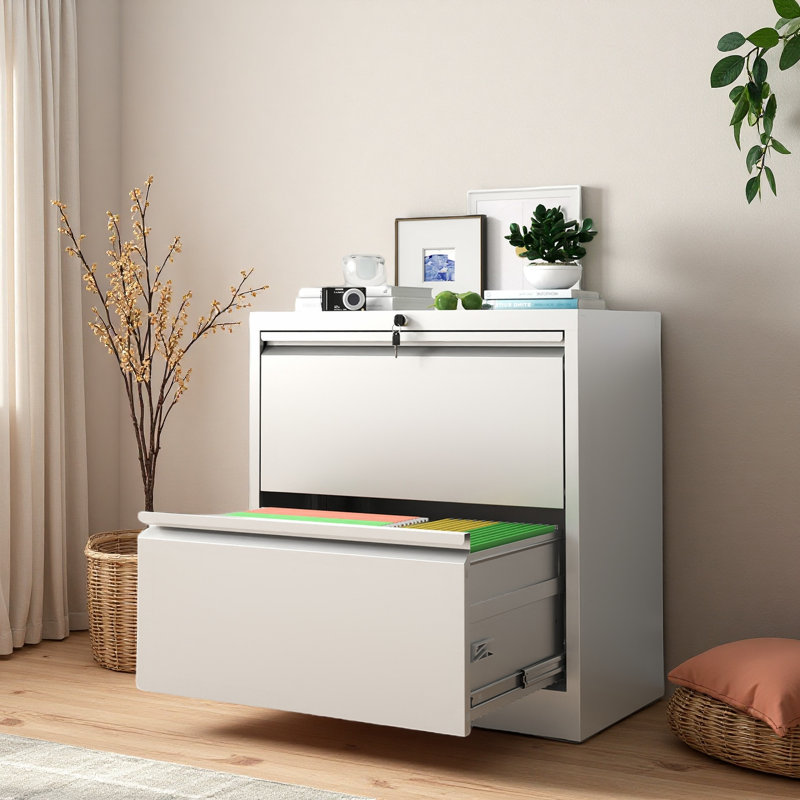 2 Drawer Lateral File Cabinet With Lock, Metal Lateral Filing Cabinet For Home Office, Steel Wide Horizontal Filing Cabinets For Letter/Legal/A4/F4 Hanging Files