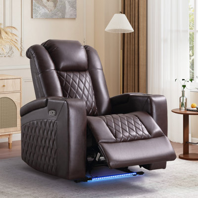 34.6"Wide Faux Leather Power Reclining Home Theatre Seating Chair with Arm Storage&Dual Cup Holders&USB Charging Port&Ambient Lighting