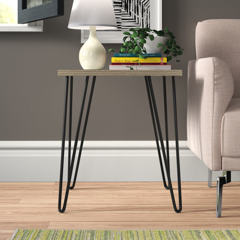 Ewalt Side Table with metal legs, Rustic Oak