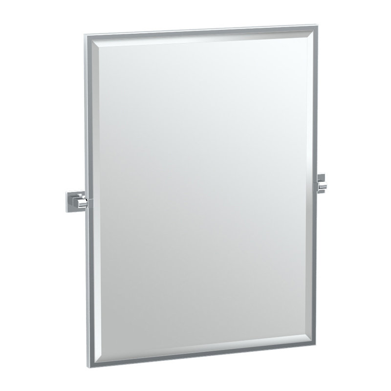 Elevate Framed Beveled Rectangle Mirror Bathroom Vanity Pivot Wall Mirror, Chrome, 25" H x 23.63" W