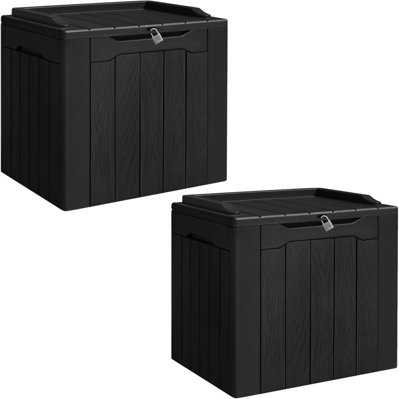 Boîte de rangement verrouillable en résine résistante à l'eau 30 gallons GUNJI, Noir, Ensemble de 2