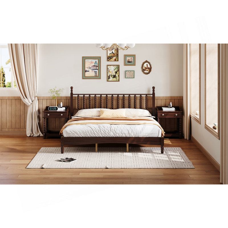 Lit plateforme très grand en bois avec tête de lit en forme de gourde, lit plateforme de style rétro avec support en lattes de bois