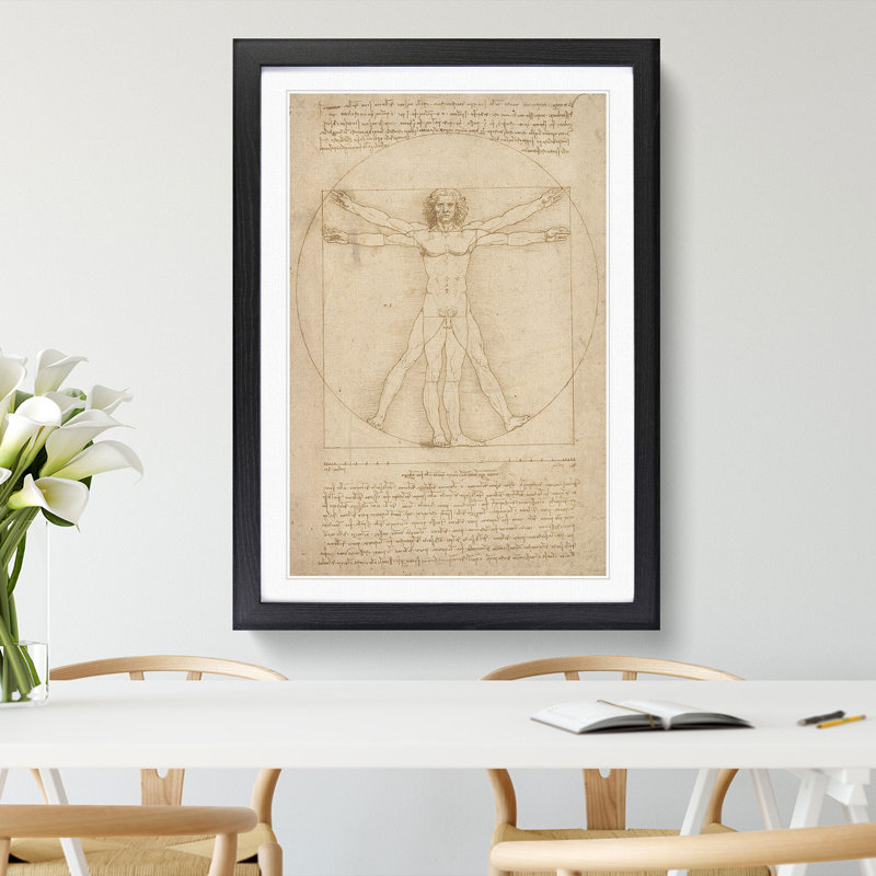 Vitruvian Man Vol.2 by Leonardo Da Vinci - Picture Frame Painting, Black, 48cm H x 36cm W x 2cm D
