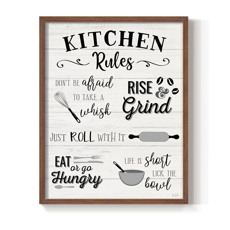 «Rules of the Kitchen», reproduction encadrée - bois massif, H 21 po x l 17 po, Noyer