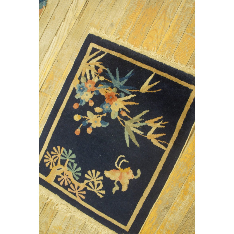 Blue Square Antique Chinese Deco Small Scatter Throw Rug