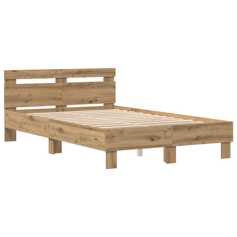 Vidaxl Wood Bed Frame with LED Durable, Artisan Oak, Small Double (4')
