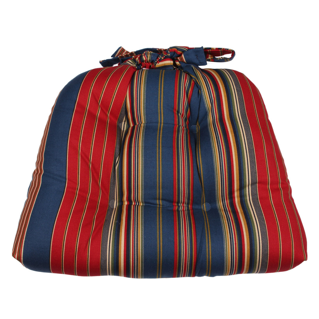 Lodge Stripe Royal Outdoor 3'' Dining Chair Chair Pad Thomasville At Home Cushion 