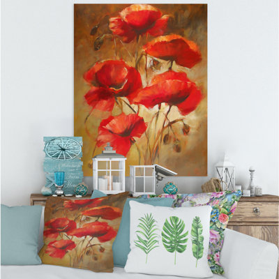 " Red Blossoming Poppies IV " Painting Print