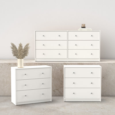 Ensemble de chambre à coucher 3 pièces - Ensemble de commode double 6 tiroirs et 2 commodes, blanc