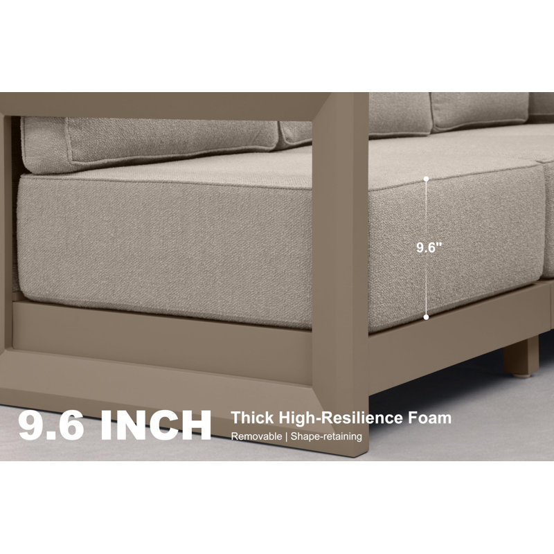 PURPLE LEAF Patio Furniture Set With 9.6" Thick Cushion And Soft Pillows Outdoor Sectional Sofas Modern Outdoor Conversation Sets For Yard Porch Deck, Khaki