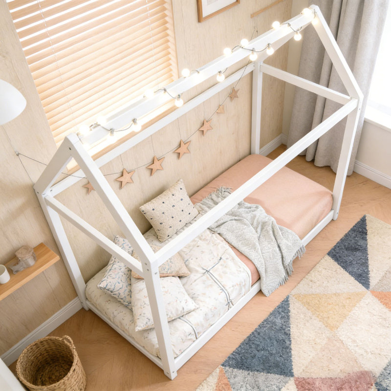 Lit simple en bois, Blanc