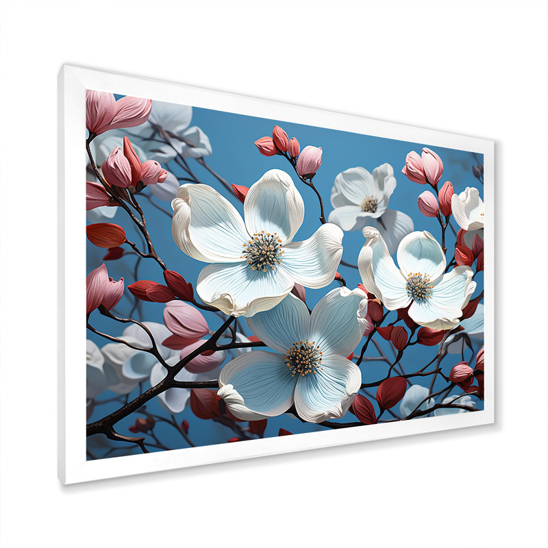 «White and Pink Dogwood Blossoms III», reproduction sur toile, Cadre de coin blanc fermé, H 12 po x l 20 po x P 1 po