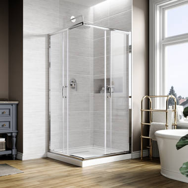 Jade Bath 6436-48-10-B Quadro Frameless Rectangle Hinged Shower Enclosure with Base Included Frame Finish: Silver, Size: 76.5 H x 48 W x 36 D