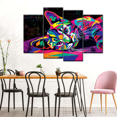 Multicoloured Abstract Cat Multi Piece Canvas Print