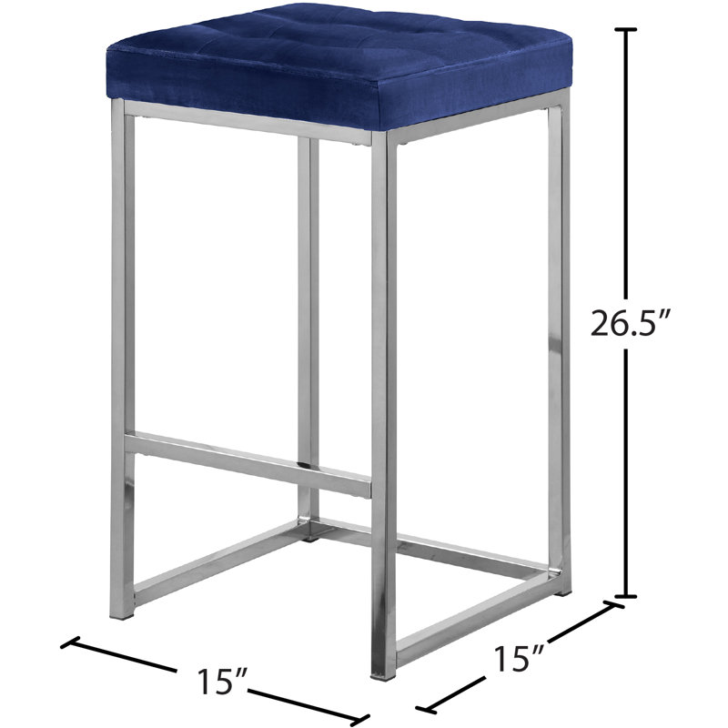 Tabouret de comptoir 26,5 po Nicola, Chrome, Velours marine