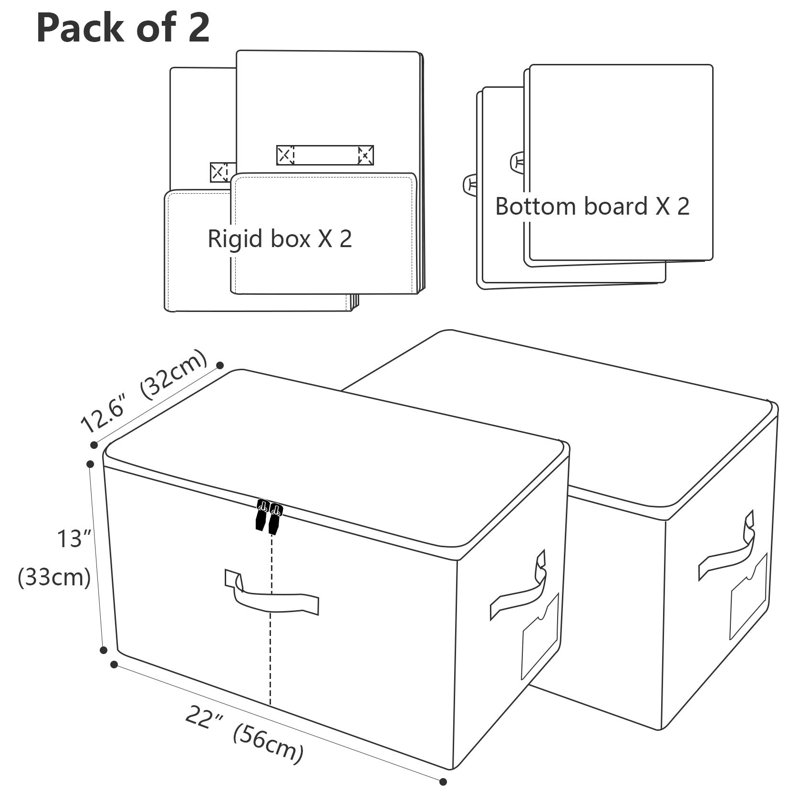 Pack Of 2, Large Size Folding Washable Fabric Storage Boxes For Bedding Sheets, Blankets, Pillows, Clothing, Toys Etc., Dark Gray