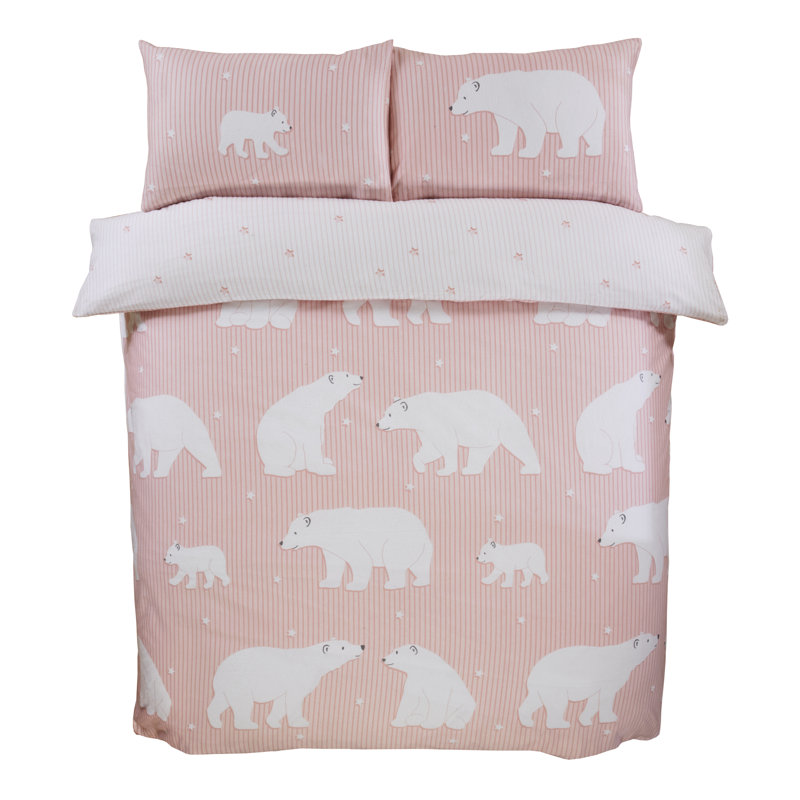 Polar Bear Family Festive Duvet Cover Set, Blush Pink, Kingsize Duvet Cover + 2 Standard Pillowcases