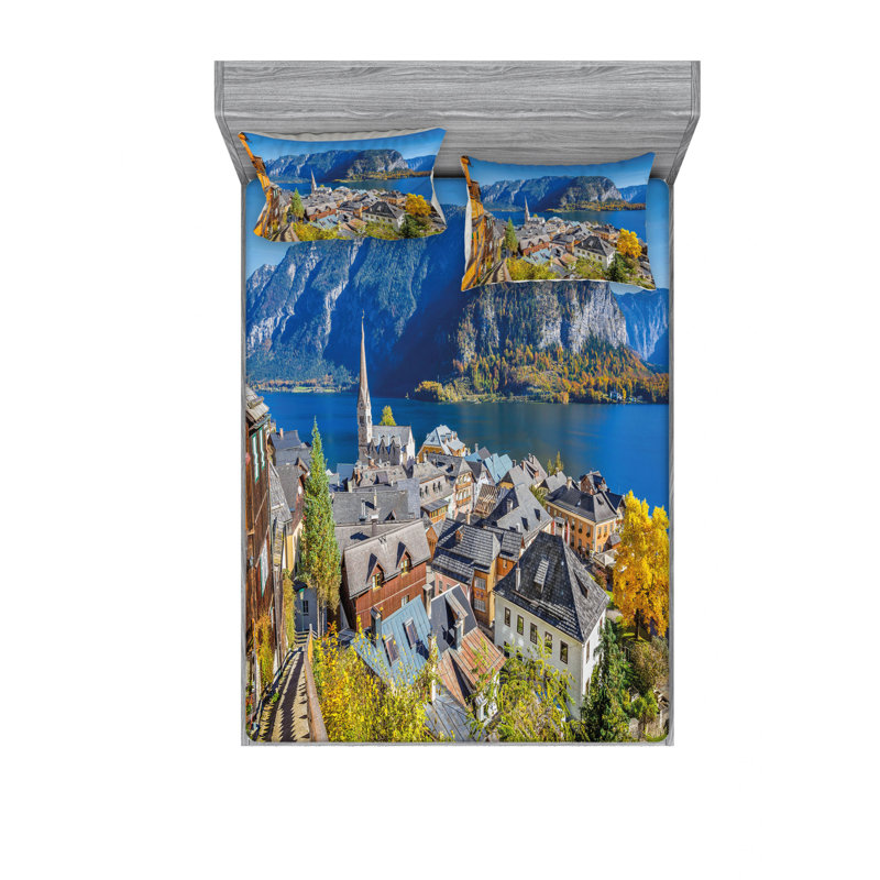 Ensemble de draps dans le village historique de Hallstatt, Ensemble de drap pour grand lit avec drap-housse