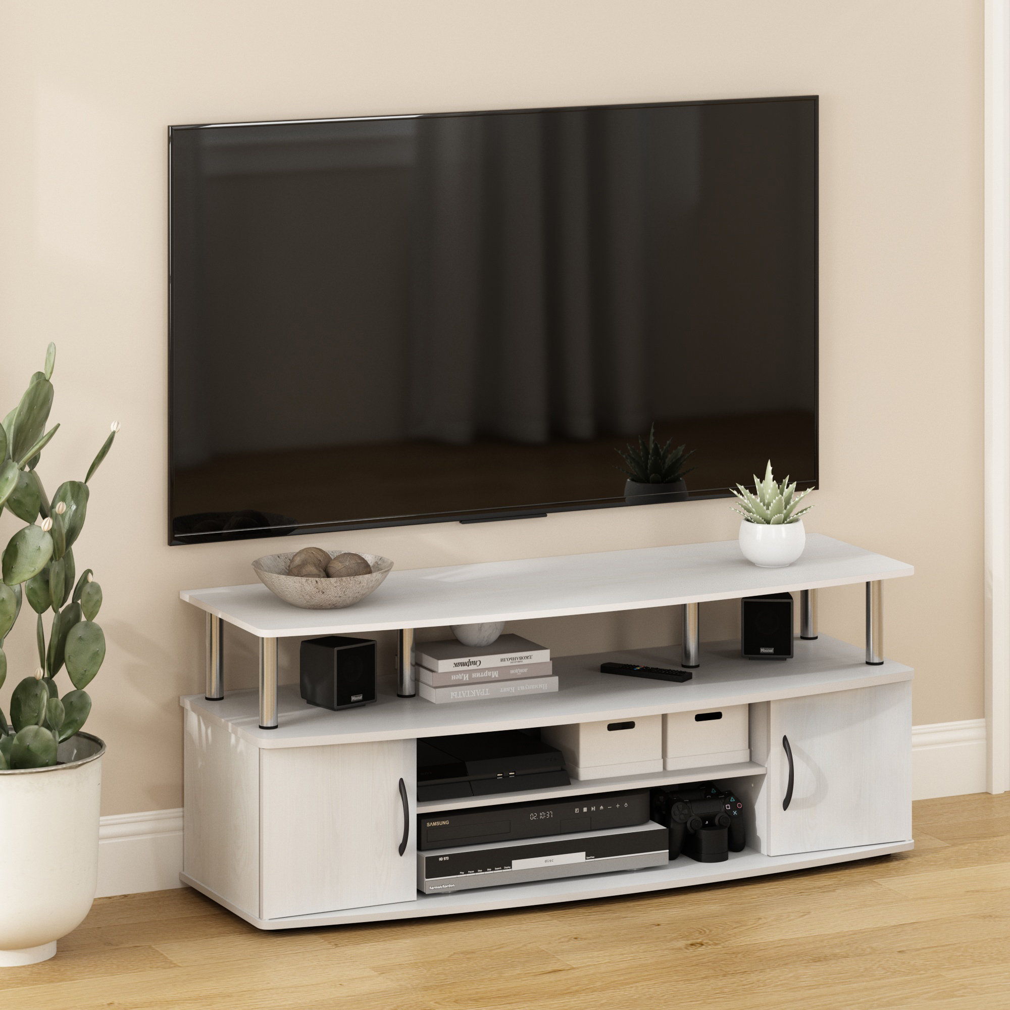 AVF Eno Oval 600 Pedestal TV Stand - Silver/White - fits up to 55 inch TV