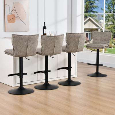 Modern Upholstered Adjustable Height Swivel Full Back Metal Base Bar Stool