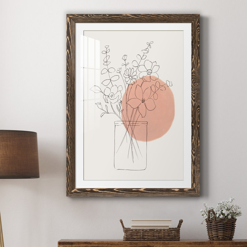 Contemporary Wildflower Bouquet - Peinture encadrée, H 44 po x l 31 po x P 1 po, Papier avec cadre brun antique
