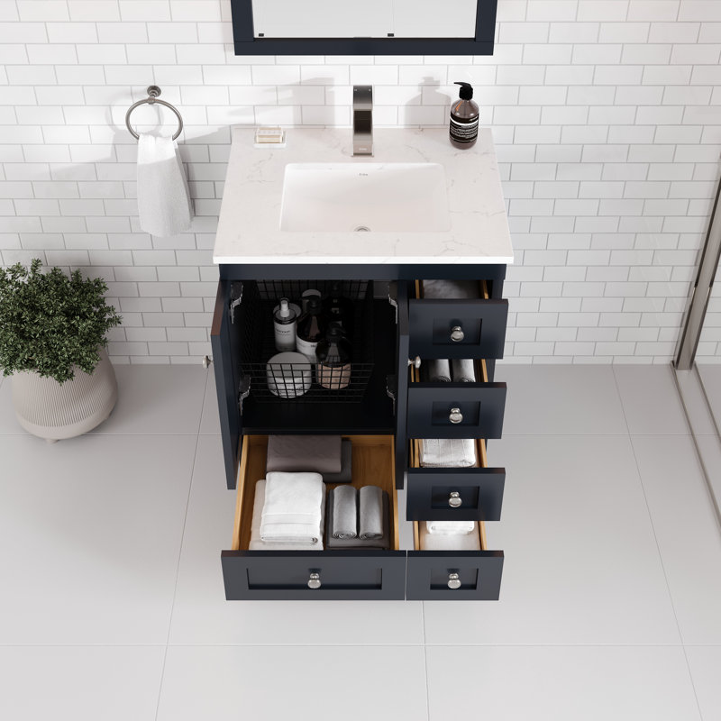 Yena 24 In. Single Sink Bath Vanity With Carrara Quartz Top And Undermount Porcelain Sink, Gray