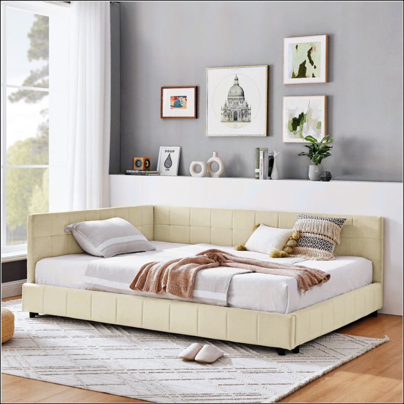 Full Size Upholstered Tufted  Bed Frame, Beige