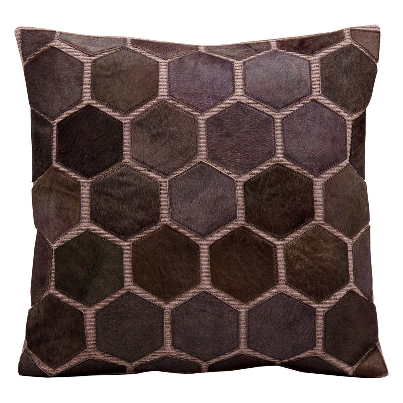 Natural Leather and Hide Leather Throw Pillow, Lilac