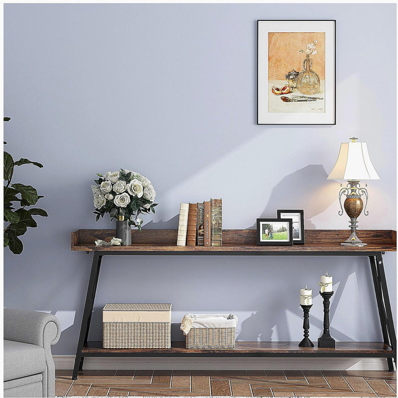 Console de 70,87 pouces de long avec canapé-lit, canapé de style industriel rustique pour le salon, table de bar étroite pour le couloir d'entrée, brun et noir