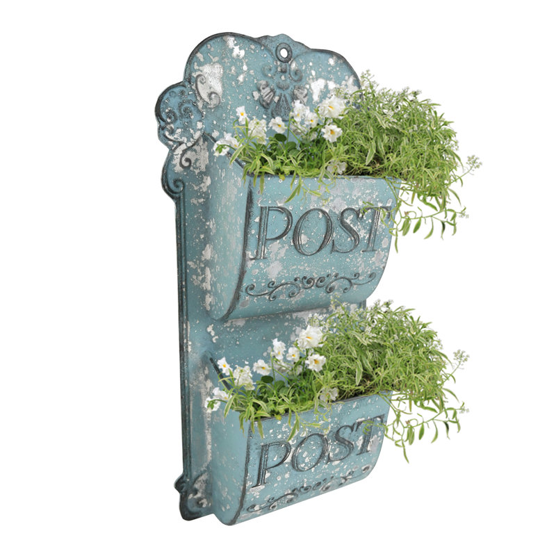 Pot à fleurs mural rétro en métal pour plantes d'intérieur / extérieur, pot à fleurs pour plantes artificielles, rangement mural pour cartes postales