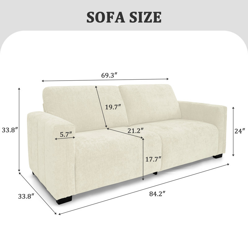 Cloud Modern Upholstered Sofa Deep Seat Couches With Wide One-piece Sofa Cushion, White
