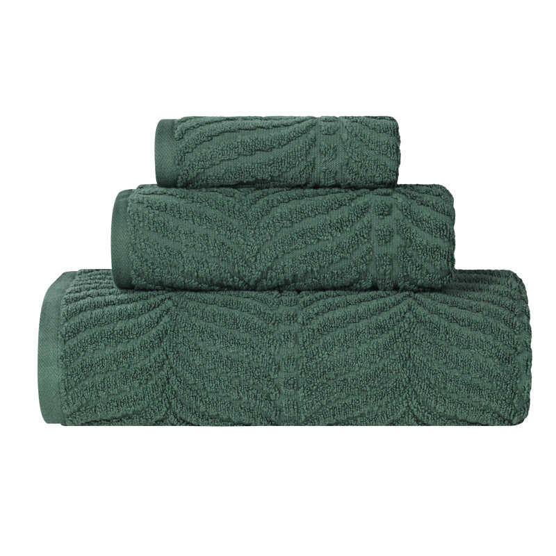 Ensemble de serviettes de bain en coton jacquard Flaxberry, Vert forêt