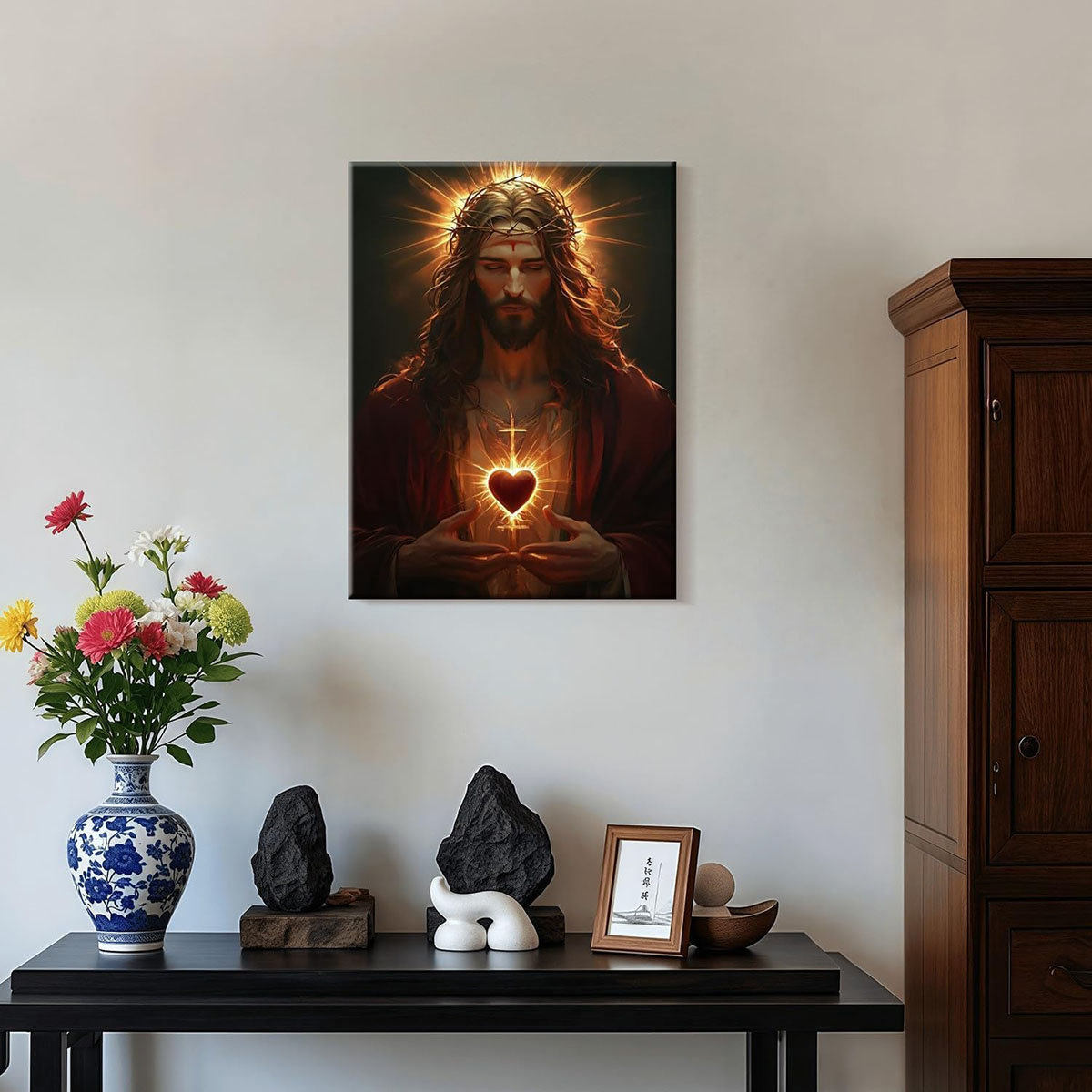Astoria Grand Framed Sacred Heart Of Jesus Canvas Wall Art Christian ...
