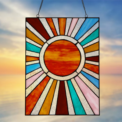 14.5"H Sunburst Colorful Stained Glass Window Panel