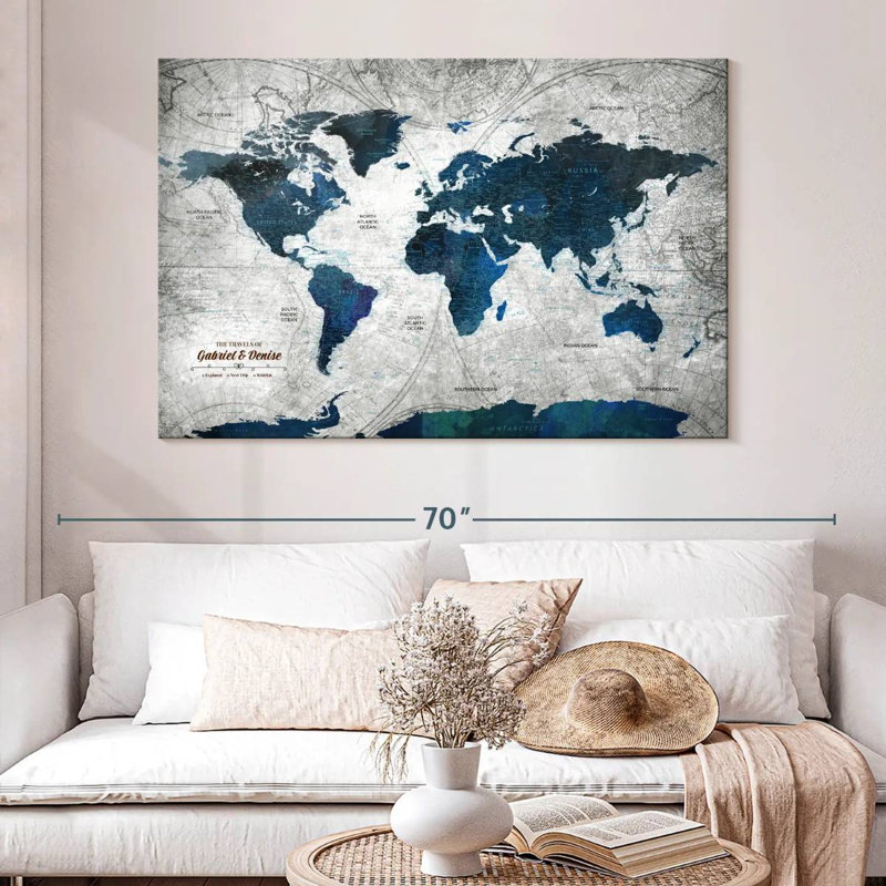 Carte du monde personnalisée punaise III, H 16 po x l 24 po, Oui