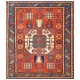 Sensational Red and Blue Color with Geometric Design Antique Caucasian Rug