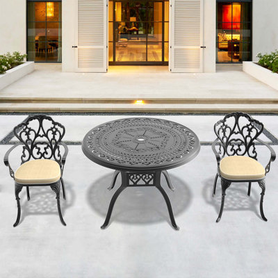 (Cushions In  Random Colors)3-Piece Set Of Cast Aluminum Patio Furniture With  Cushions